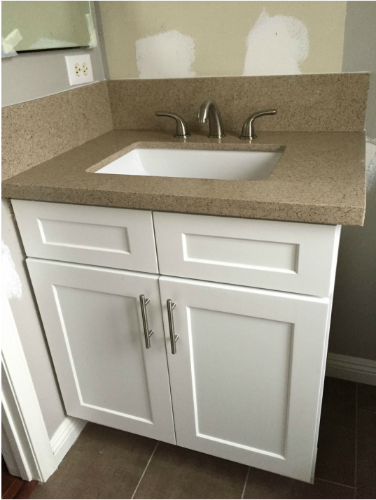 kitchen & bathroom white shaker cabinets & quartz countertop in ...